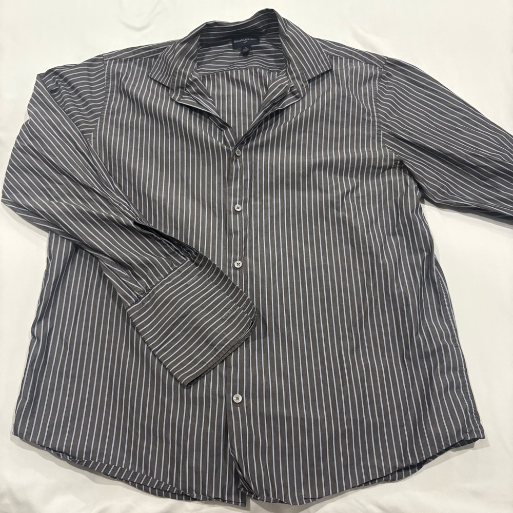 Banana Republic Gray Dress‎ Shirt with White Pinstripes
